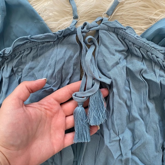 Lovers + Friends Revolve Light Blue V Neck Cold Shoulder Effortless Maxi Dress - Picture 11 of 13